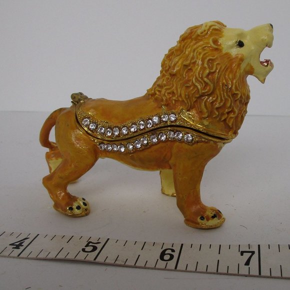 Austrian crystal enameled metal lion trinket box - Picture 2 of 4